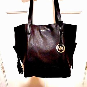 Michael Kors Large Leather Bag with Tassels and Gold Logo Trim